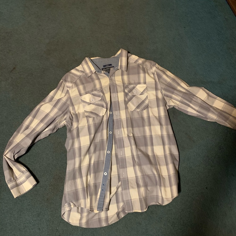 Gray and white button up